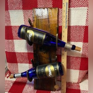 Horseshoe 2-bottle Wine Rack. Made with old barn wood, 4 full sized horseshoes